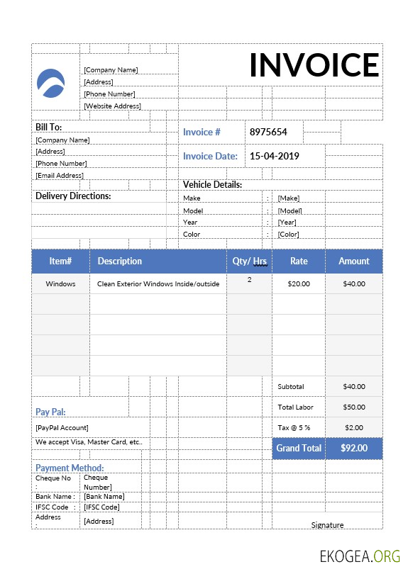 Modèle de facture de lavage de voiture template Modèle de facture de lavage de voiture template